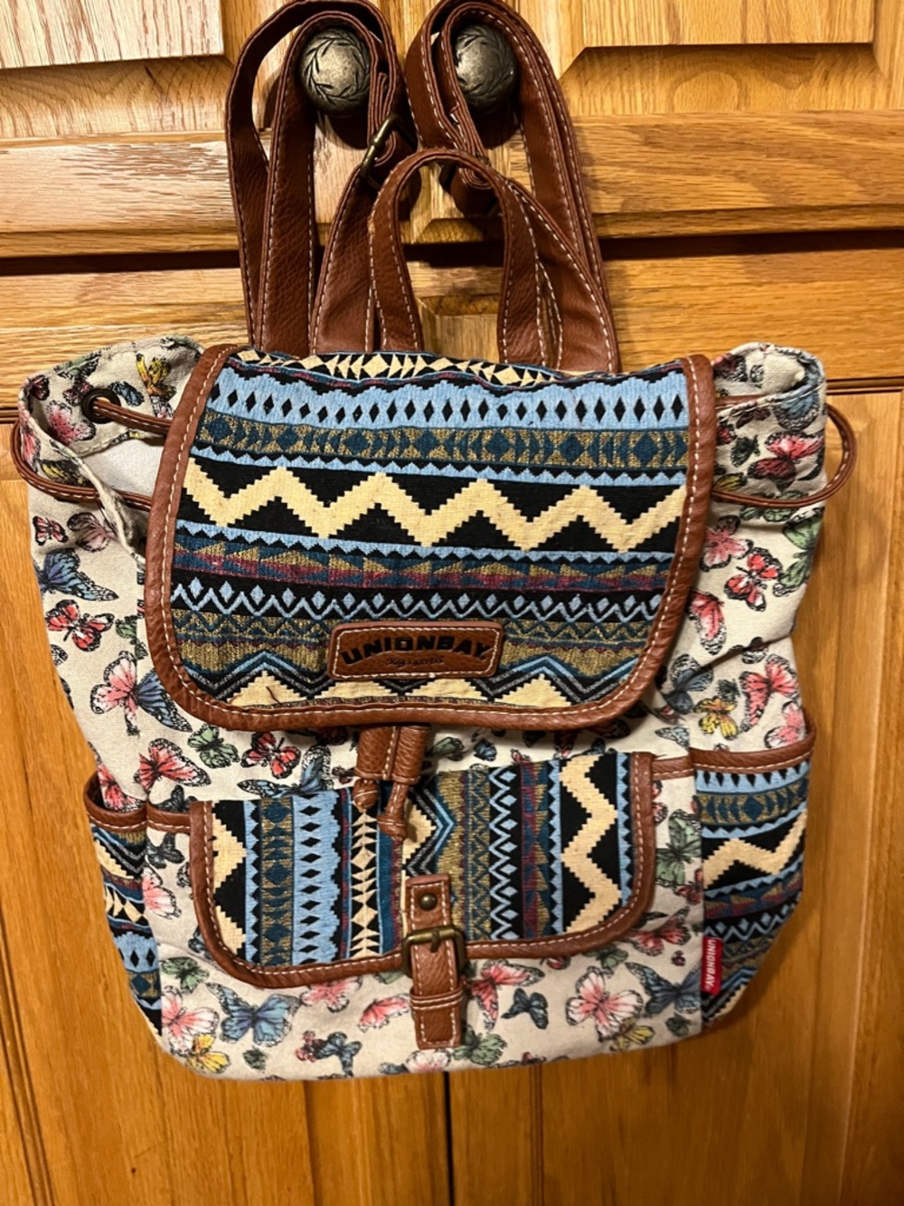 UNIONBAY Brown and Blue Mixed-Pattern Backpack